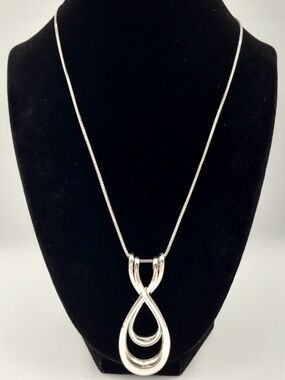 Silver Tone Layered Teardrop Pendant Necklace Minimalist Modern